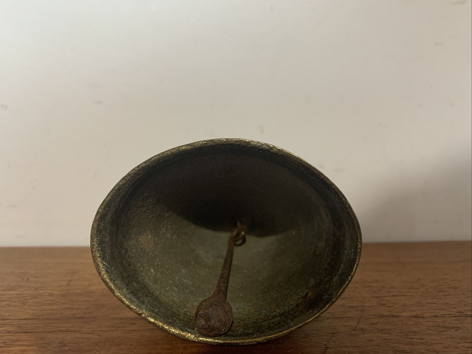 Antique Primitive Brass Bell With Cross photo vintage