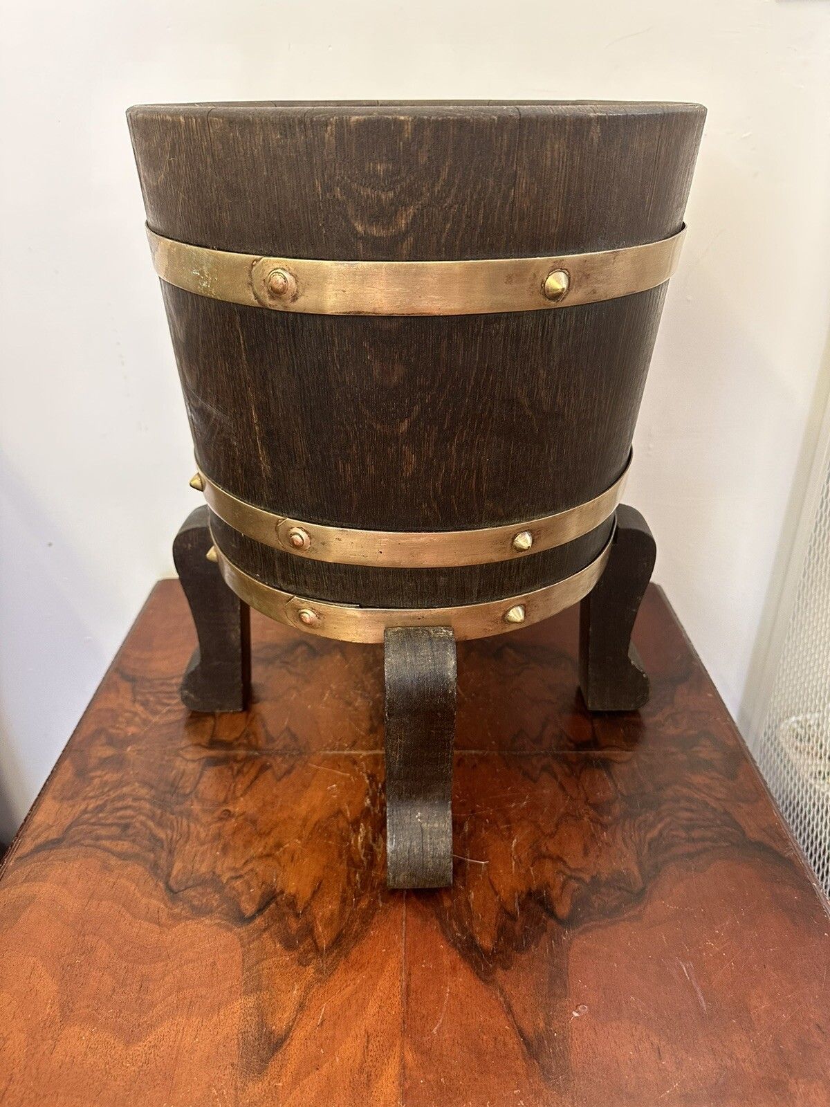 Oak 1900s Edwardian Bucket / Planter With Brass Braces
