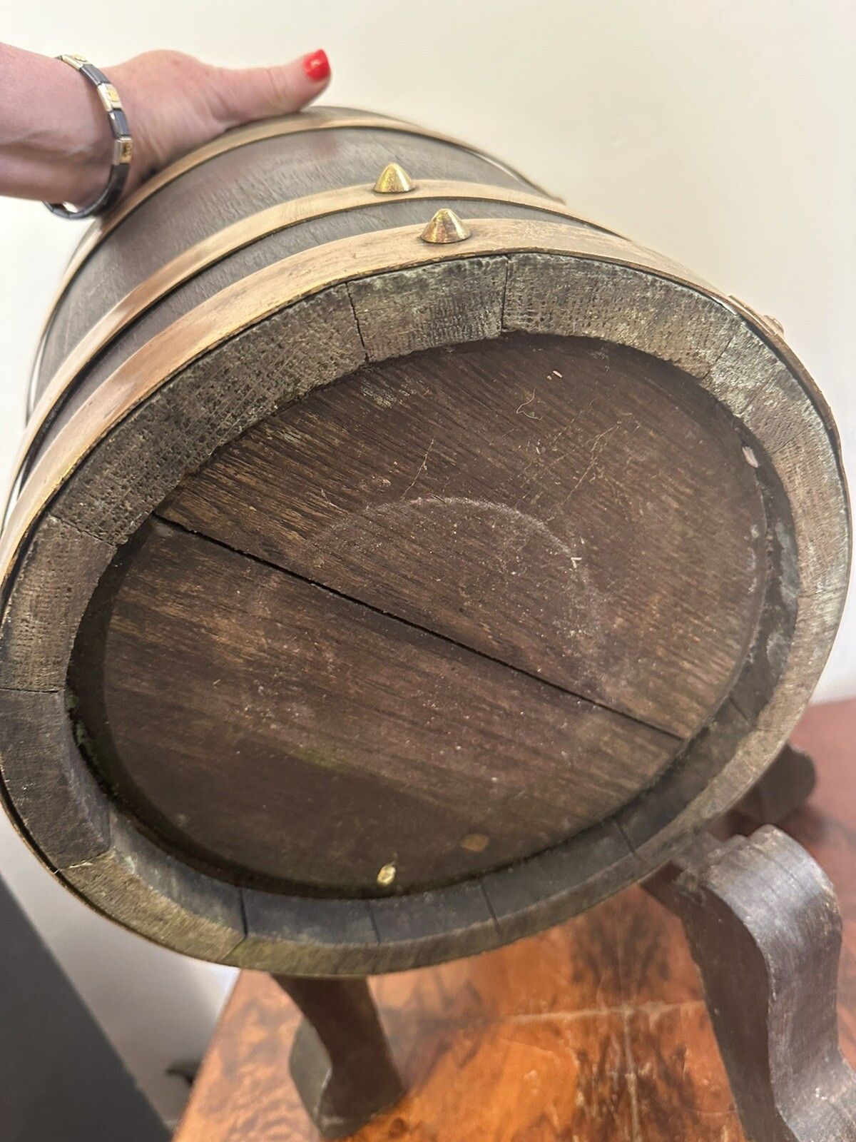 Oak 1900s Edwardian Bucket / Planter With Brass Braces photo Home Decor