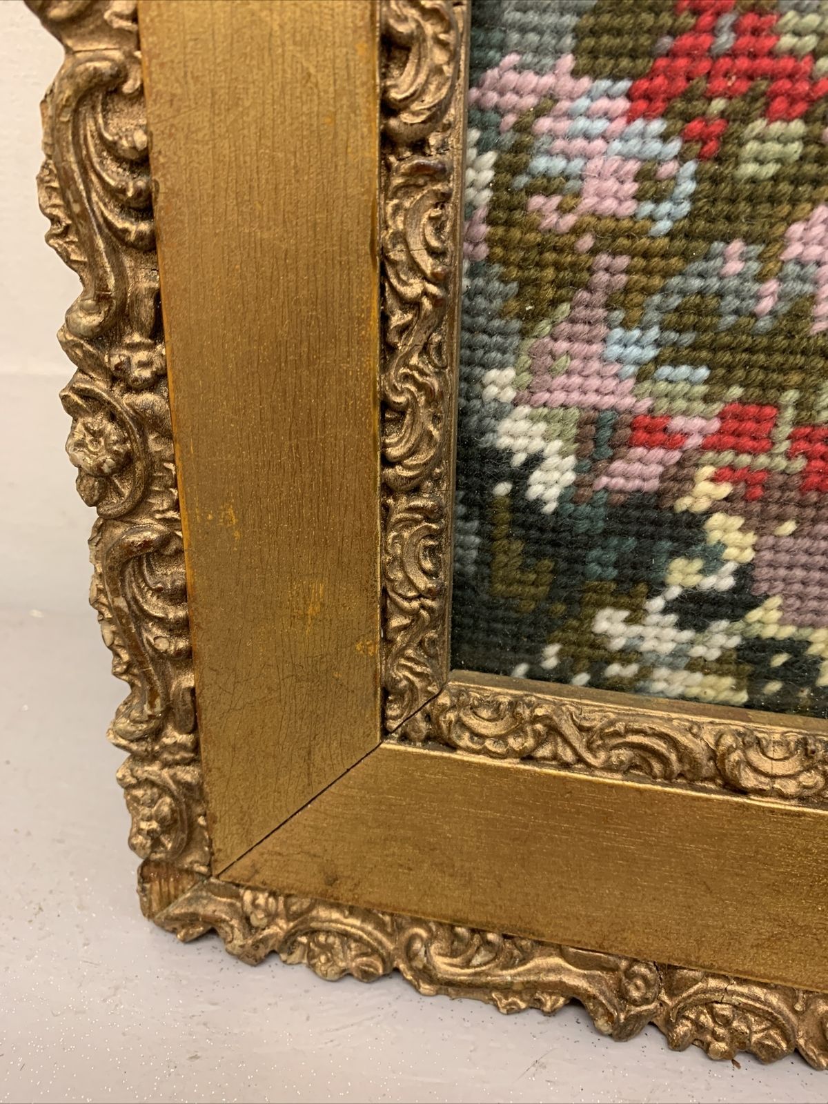 Antique Gilt Wooden Framed Tapestry Lillian/Henry Sylvester Standard photo for sale