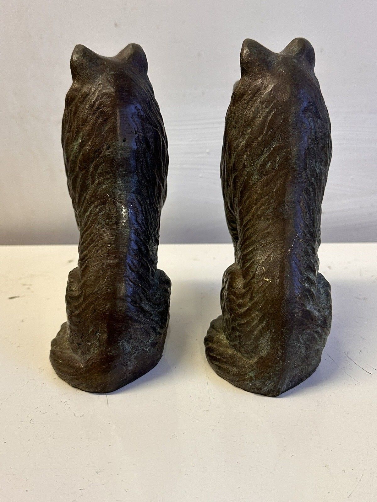 Pair Of Antique Bronze Collie Dogs Figures Excellent Detail Heavy photo for sale