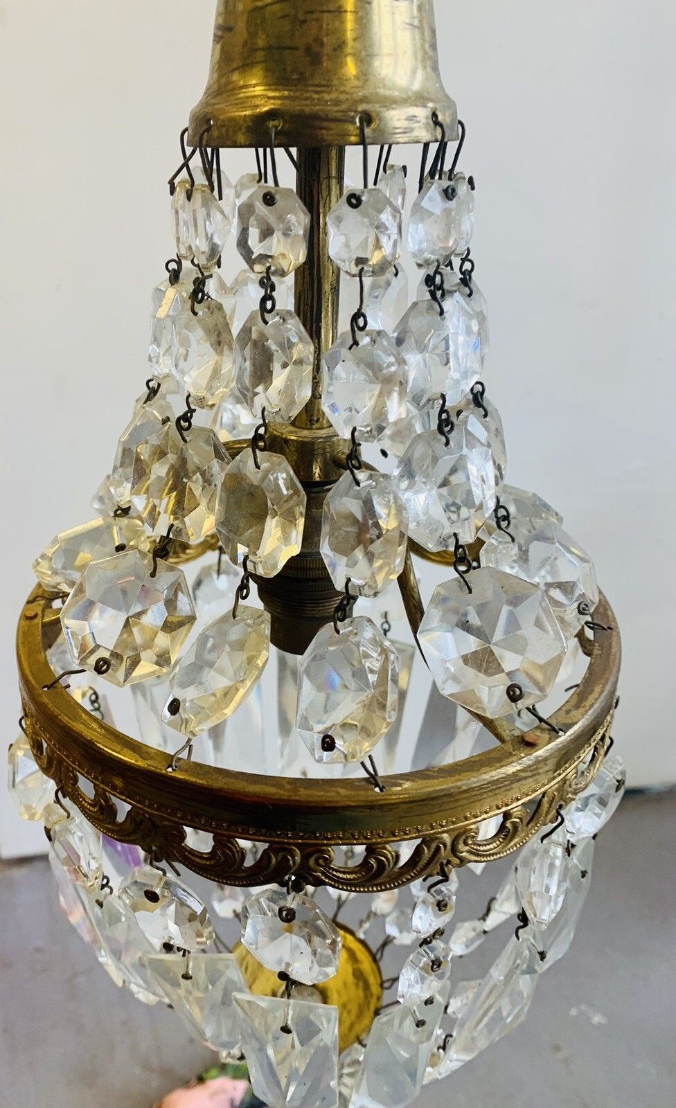 Traditional French Empire Chandelier C.1950’s  Cage Droplet Light Fitting photo 110.0