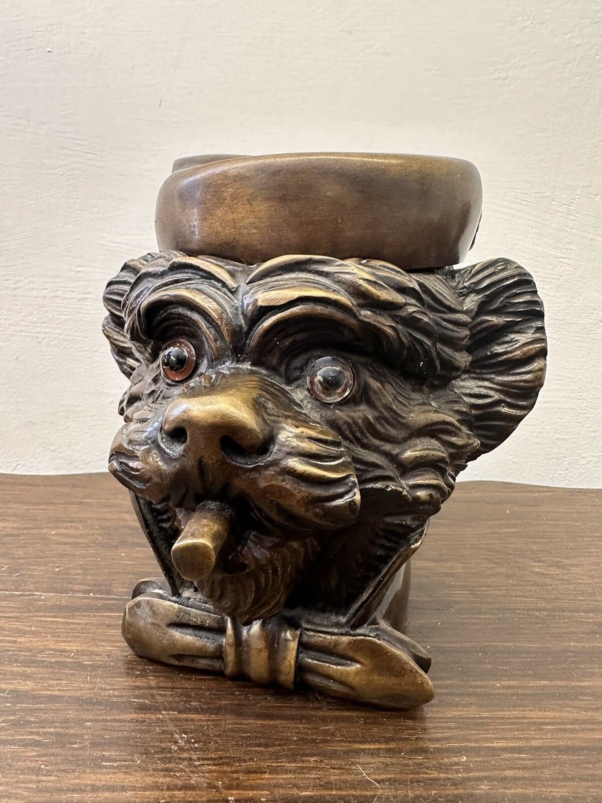 Fabulous Bronze Dog Bust Tobacco Jar With Glass Eyes 2.47kg photo vintage
