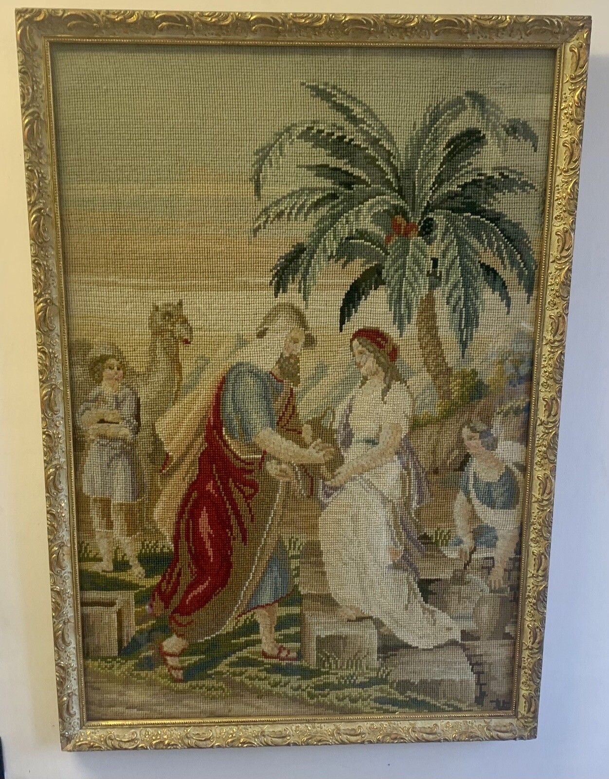 Antique Victorian C1880 Framed Glazed Tapestry   66 X 46cm
