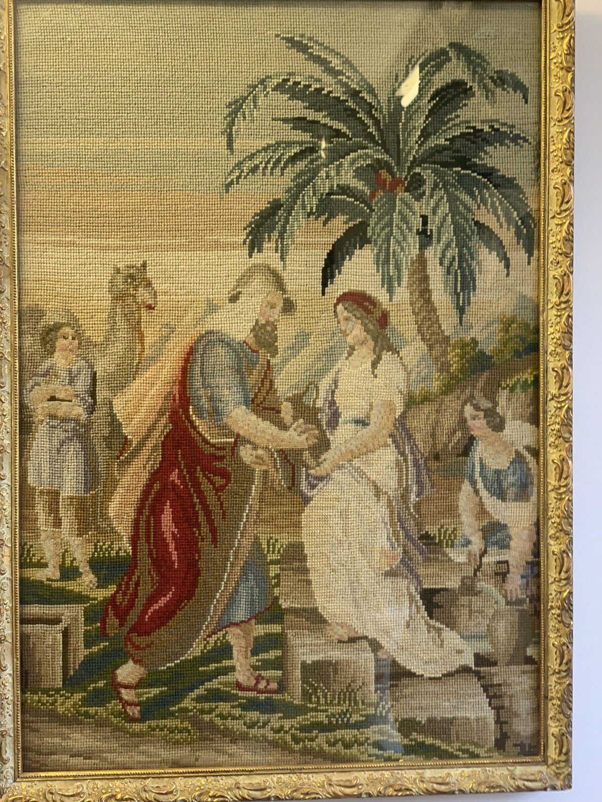 Antique Victorian C1880 Framed Glazed Tapestry   66 X 46cm photo for sale