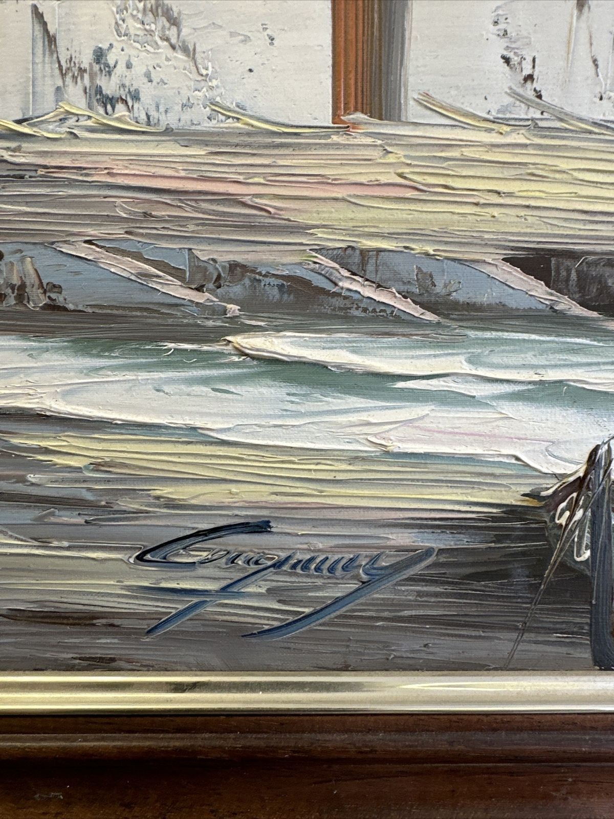 Seascape Marine Signed Oil On Canvas Yacht Fishing Boat Dutch White Houses photo Art