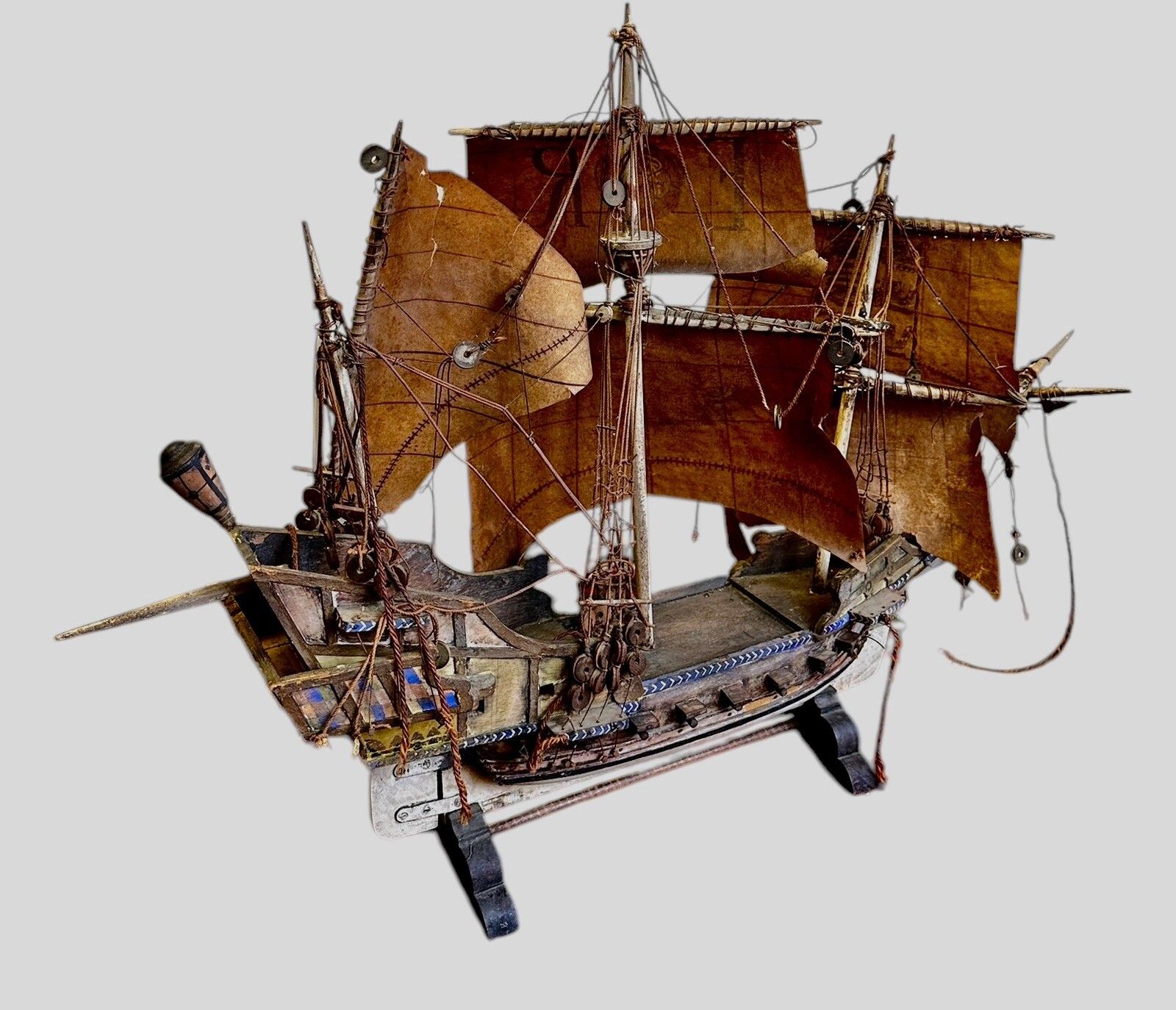 Home Decor Galleon Antique Wooden Model Nautical Scratch Built Fantastic photo