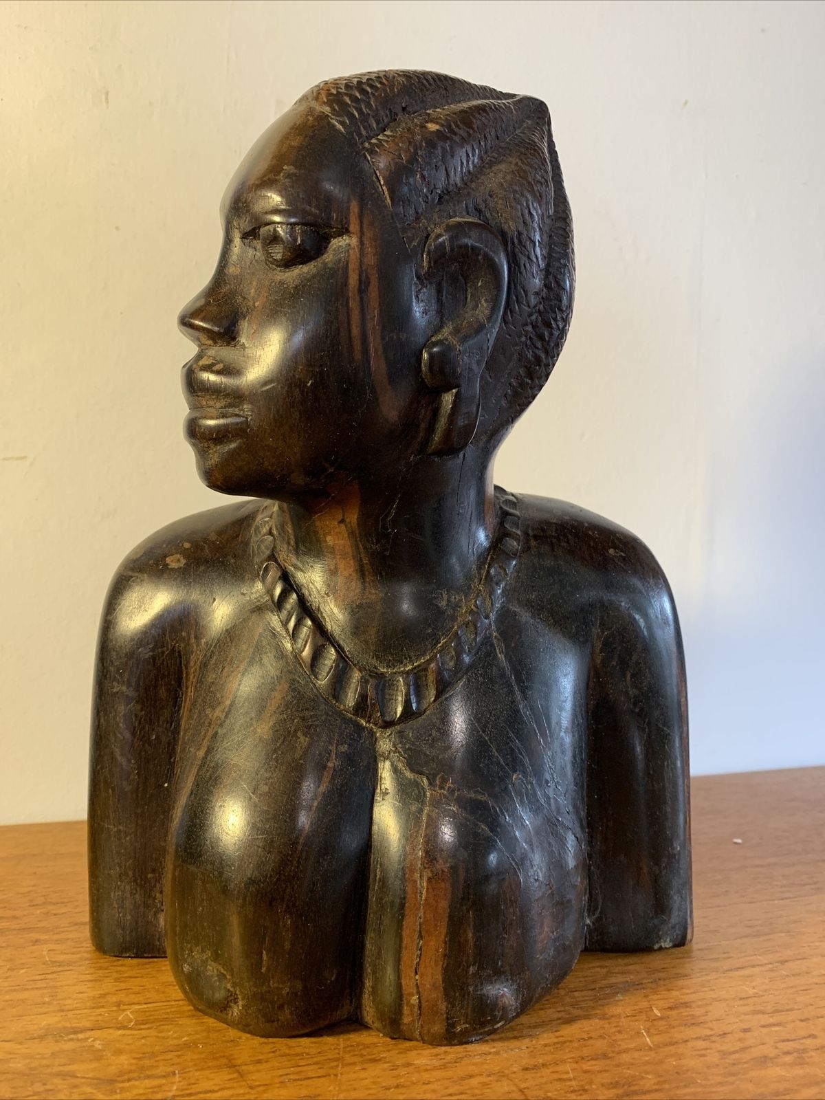 Vintage Antique Zebra Wood Carved African Bust Superb Detail 24cm H photo furniture