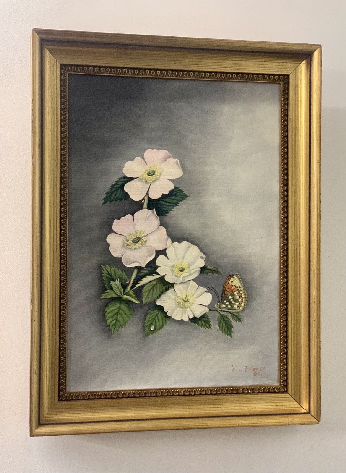 Vintage Original Painting On Canvas Botanical Still Life Floral Scene  Signed