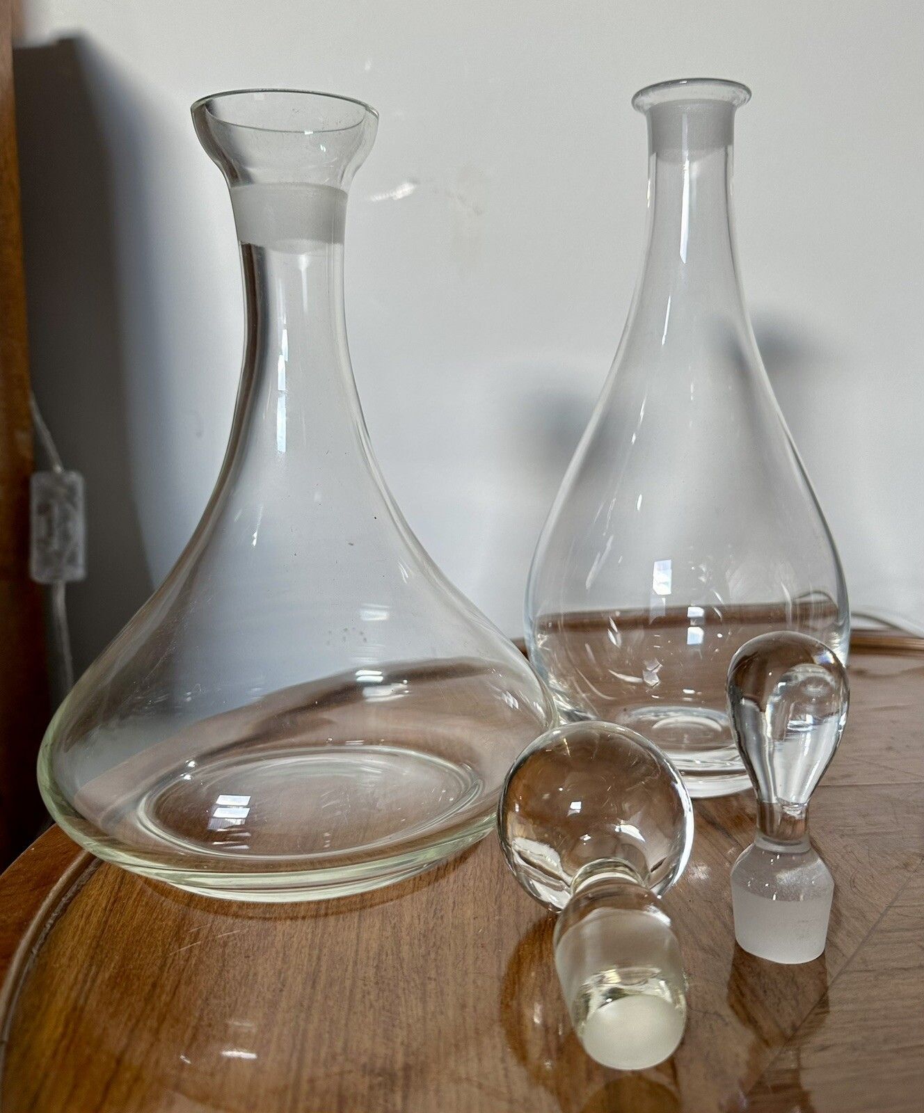 Vintage Handblown Glass  Mid Century Decanters Tear Drop And Flat Bottom. photo for sale
