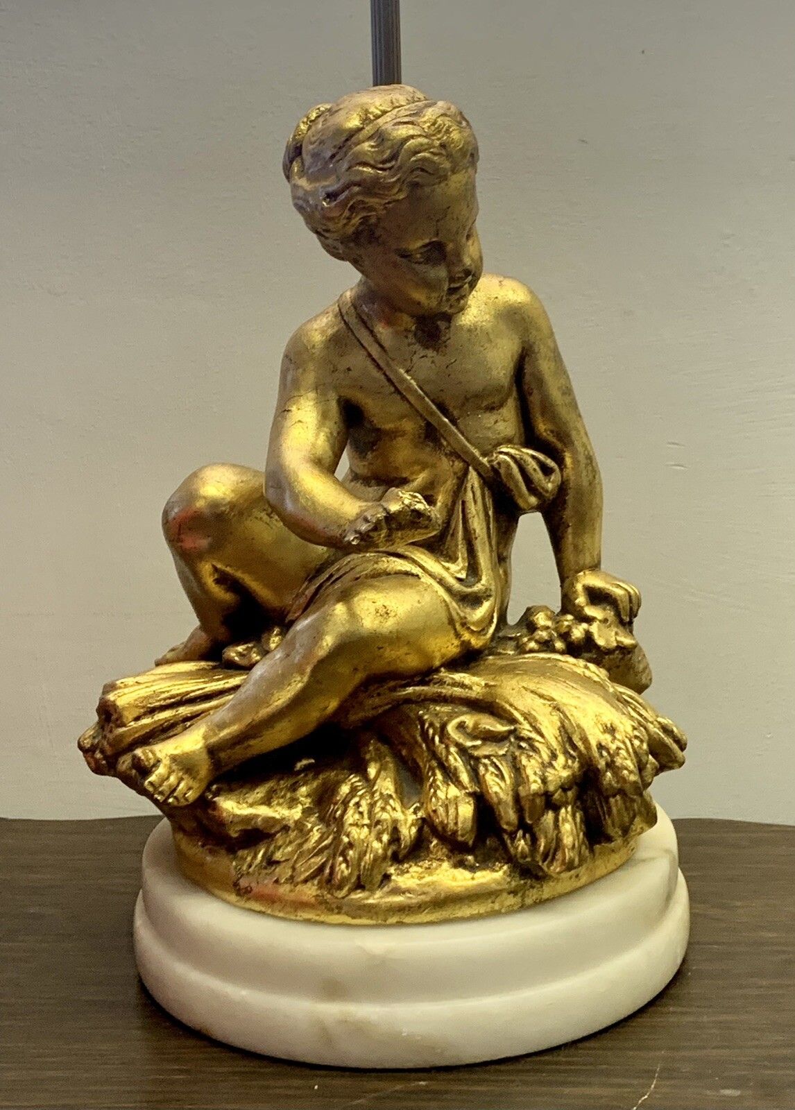 Mid Century 70’s Hollywood Marble And Gold Gilt Cherub Cupid Lamp Putti photo for sale