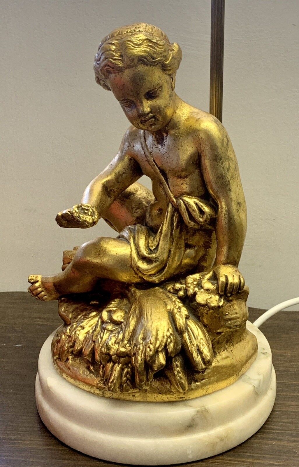 Mid Century 70’s Hollywood Marble And Gold Gilt Cherub Cupid Lamp Putti photo 125.0
