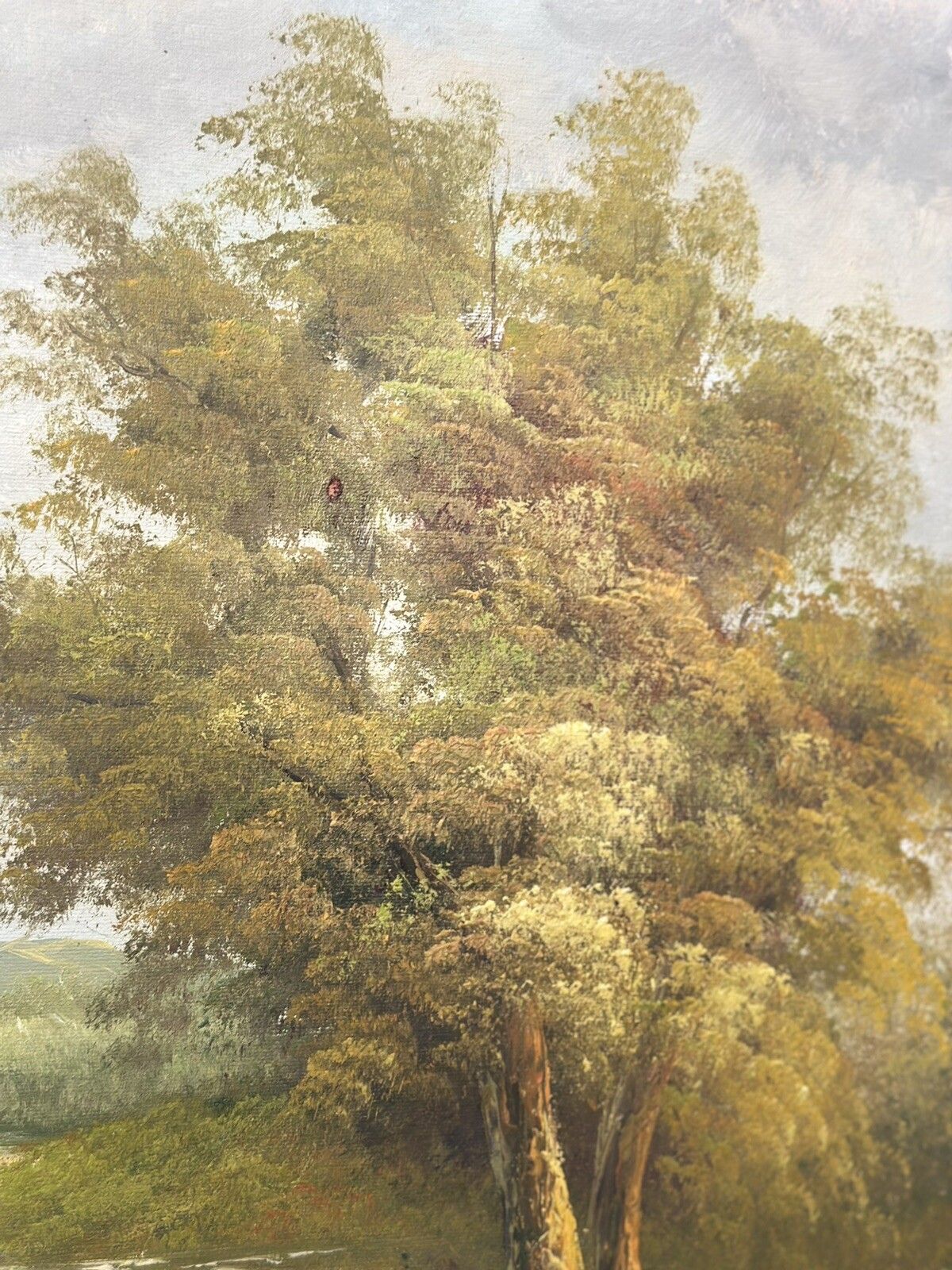 Vintage Signed Oil Painting On Canvas Landscape Scene 62cm By 52cm photo for sale