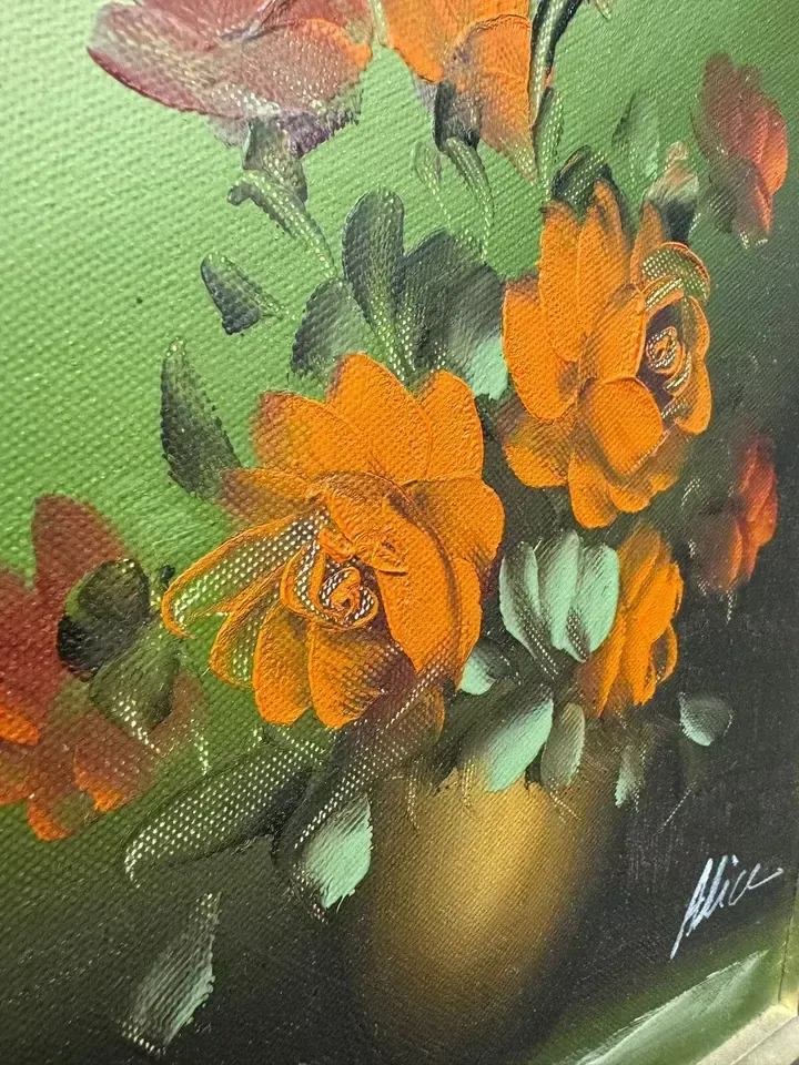 1970’s Still Life Botanical Floral Signed Oil Painting   Beautiful 14” By 12” photo Art