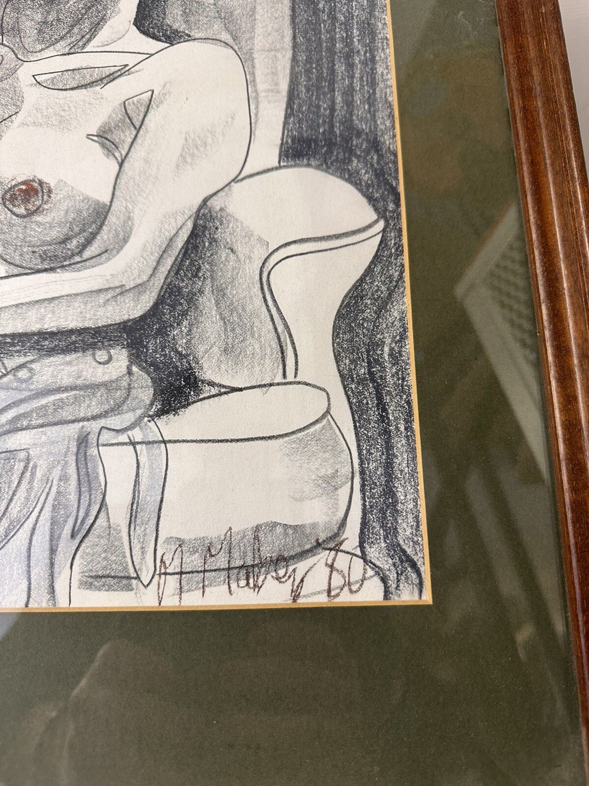 Vintage Original Signed Pastel Nude  Still Life Drawing photo Art
