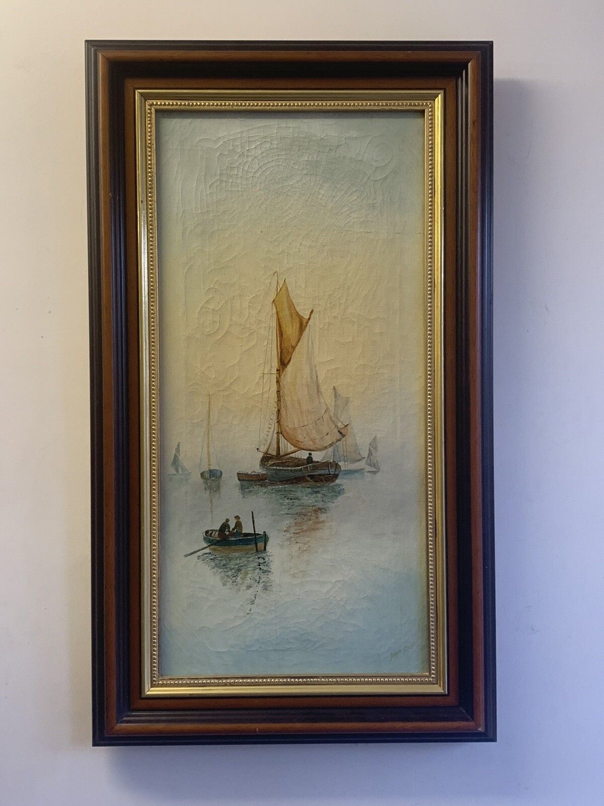 Superb Vintage Nautical Maritime Boat Oil On Canvas Signed photo for sale