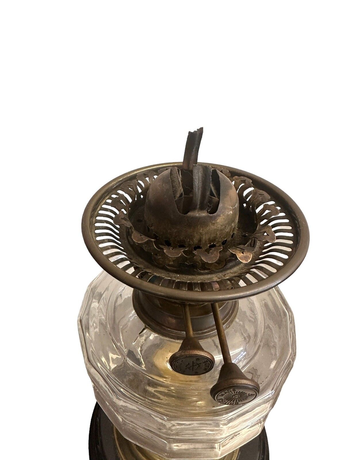 Victorian Oil Lamp Ebonised Wooden Base photo Lighting