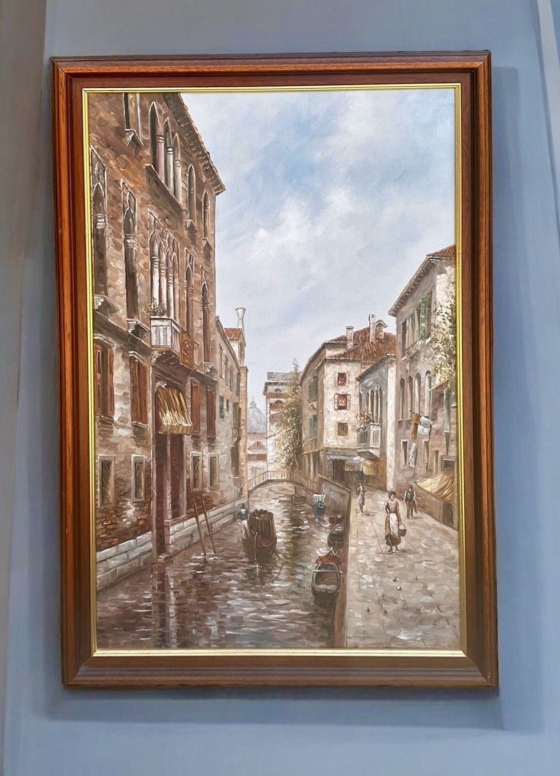 Mid Century 1970’s Original Oil On Canvas Italian Venice Scene  Fabulous 86x60cm photo furniture