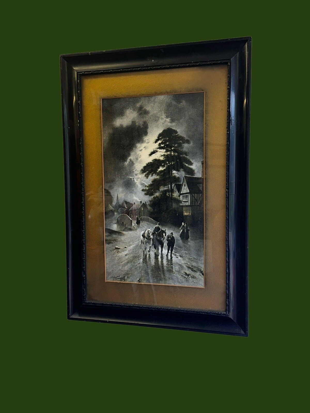 Antique Lithograph /Moonlight Scene. James Walter  Gozzard 66cm By 45cm