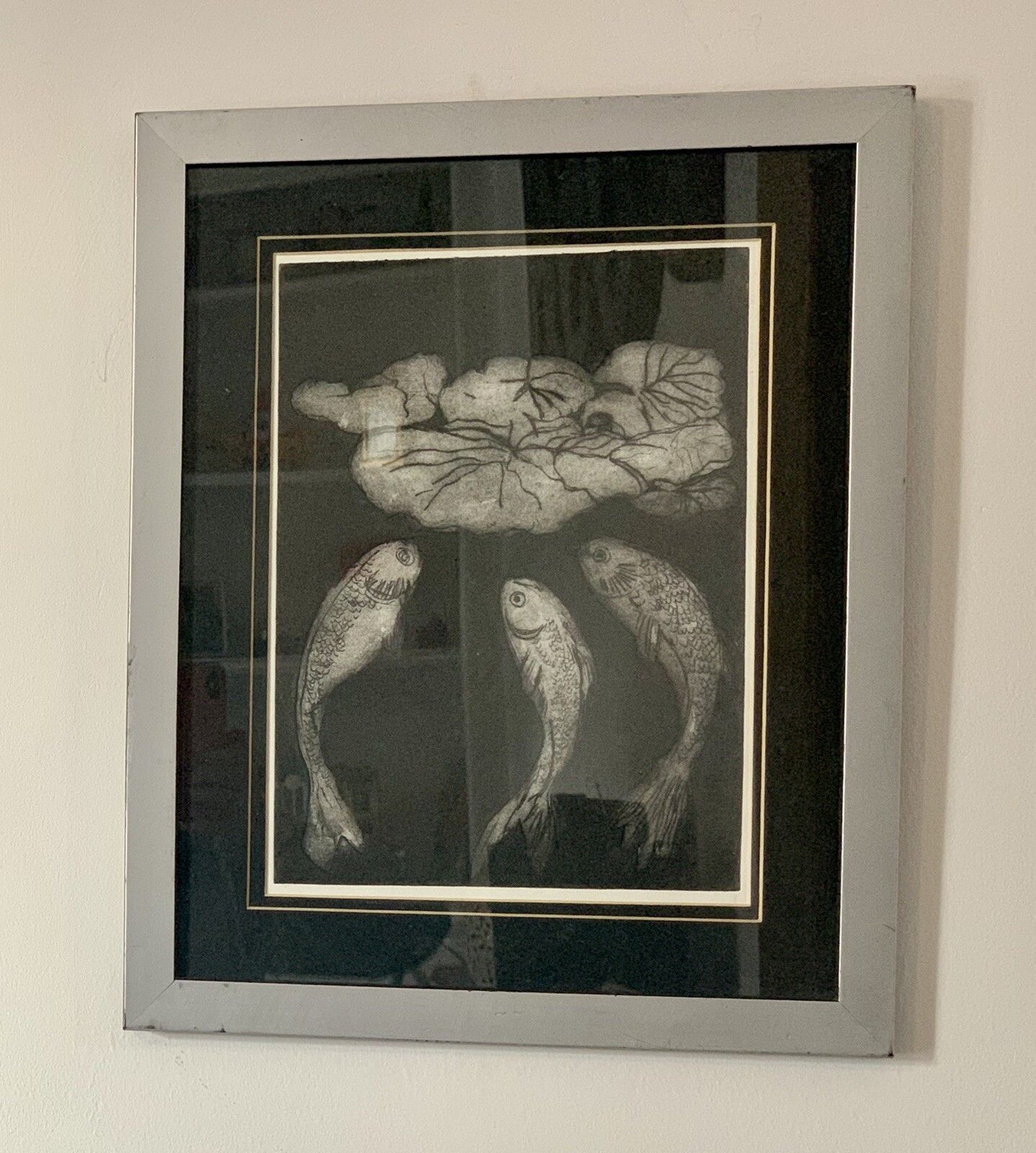 Vintage Framed Glazed Fish Koi Study Ink Drawing Superb 42cm By 35cm