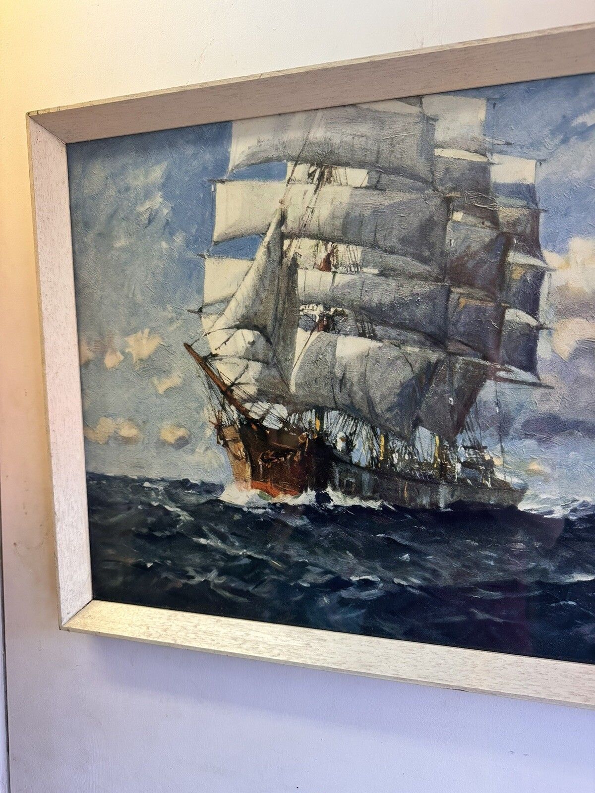 Mid Century Leonard Sandrock Nautical Sailing Framed Print Galleon Ship photo for sale