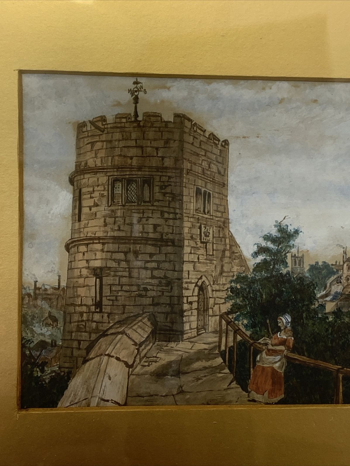 Antique Original Watercolour Painting With Gilt Wooden Frame Landscape Scene ￼ photo Art