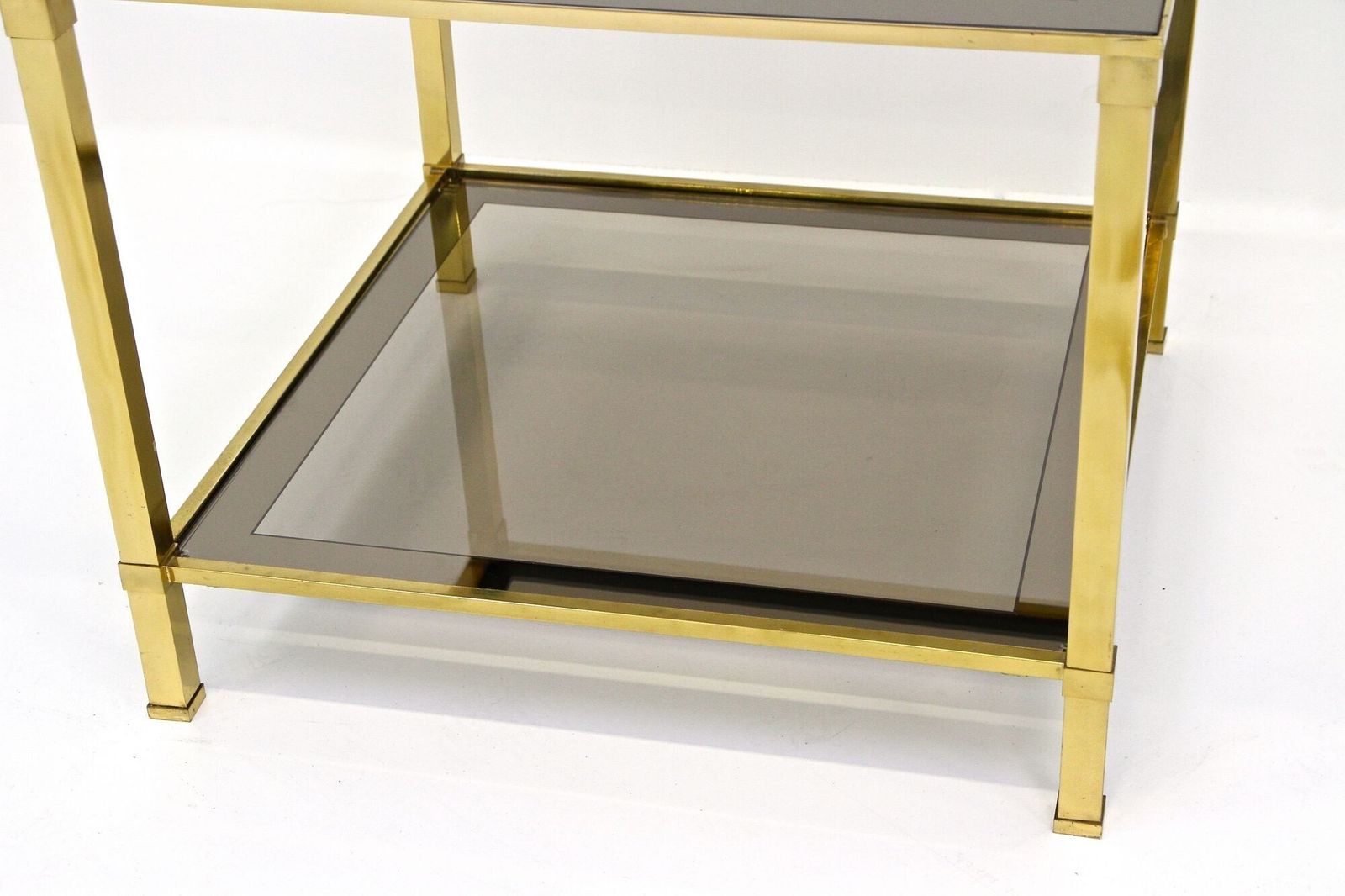photo for sale Late Mid Century Regency Brass Side Table, Smoked Glass, Italy Ca. 1970