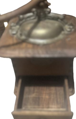 photo furniture Japy Freres Antique Brass/Wood Hand Crank French Rustic Coffee Grinder/Mill