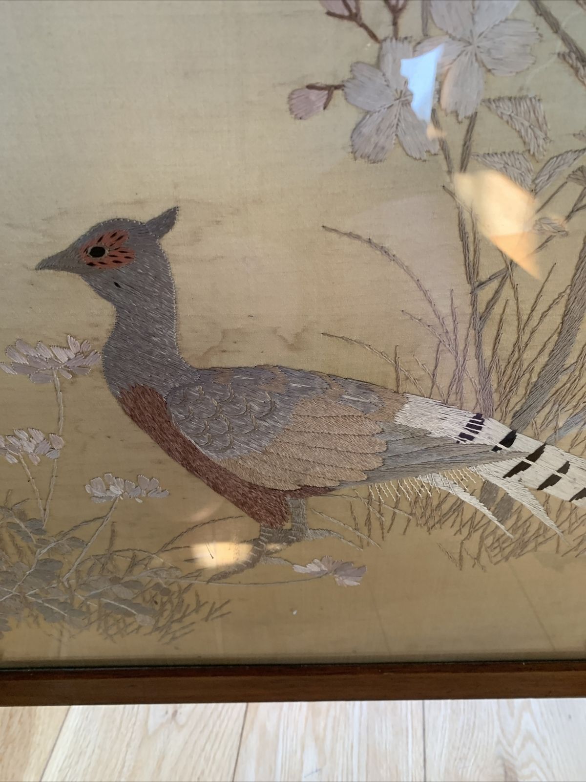 Stunning Edwardian Needlework Embroidered Oak Firescreen  Large Country House photo for sale