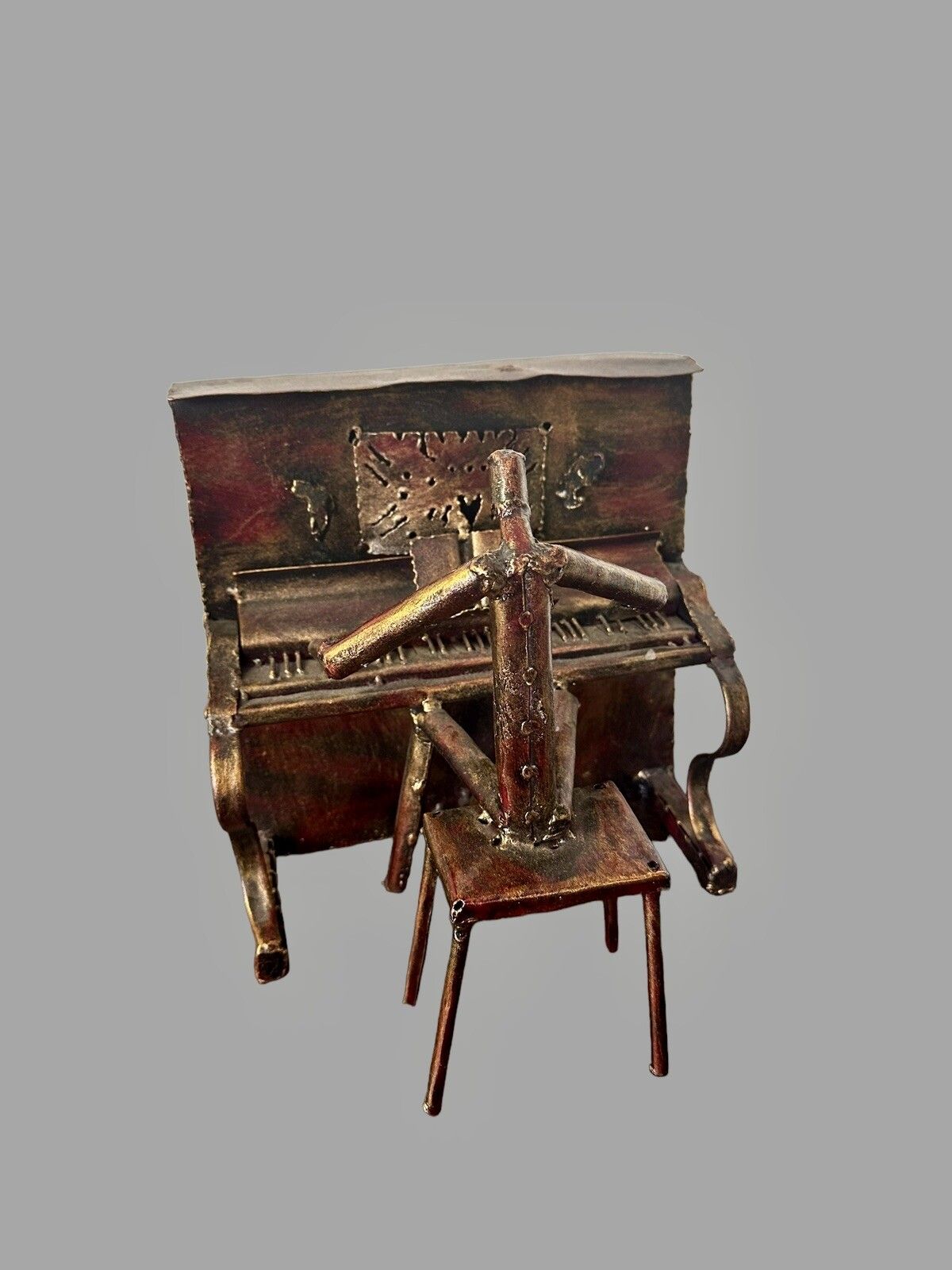 Mcm Recycled Metal Sculpture, Garden Figurine Statue The Piano Man Brutalist photo furniture