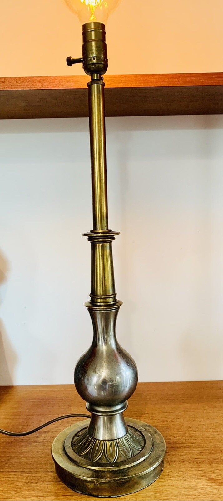 Antique Early 20th Century Large Impressive Brass And Chrome Table Lamp 62cm Hi￼ photo furniture