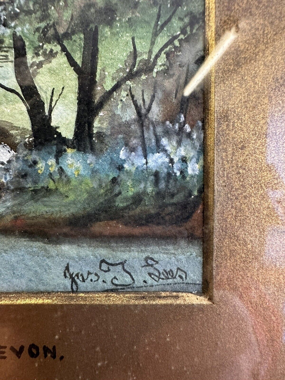 19th Century Signed Watercolour Painting On The Lyn Devon Landscape River photo for sale