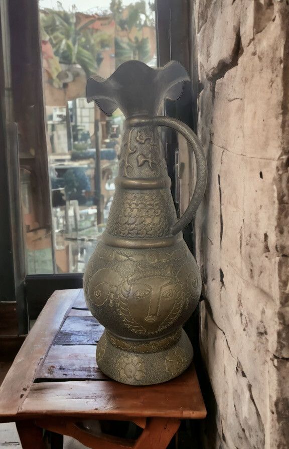 Antique Large Copper Oriental  Chinese? Tribal Ewer Pitcher Jug Heavy 3720 G