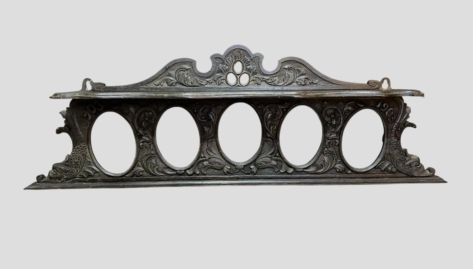 Victorian Carved Wooden Wall Mounted Photo Frame  Shelf Carved Fish Jacobean