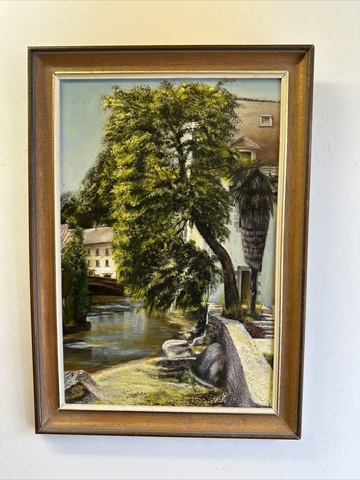 Vintage Signed Oil Brittany France Stream In Pont Avon 47cm By 33cm
