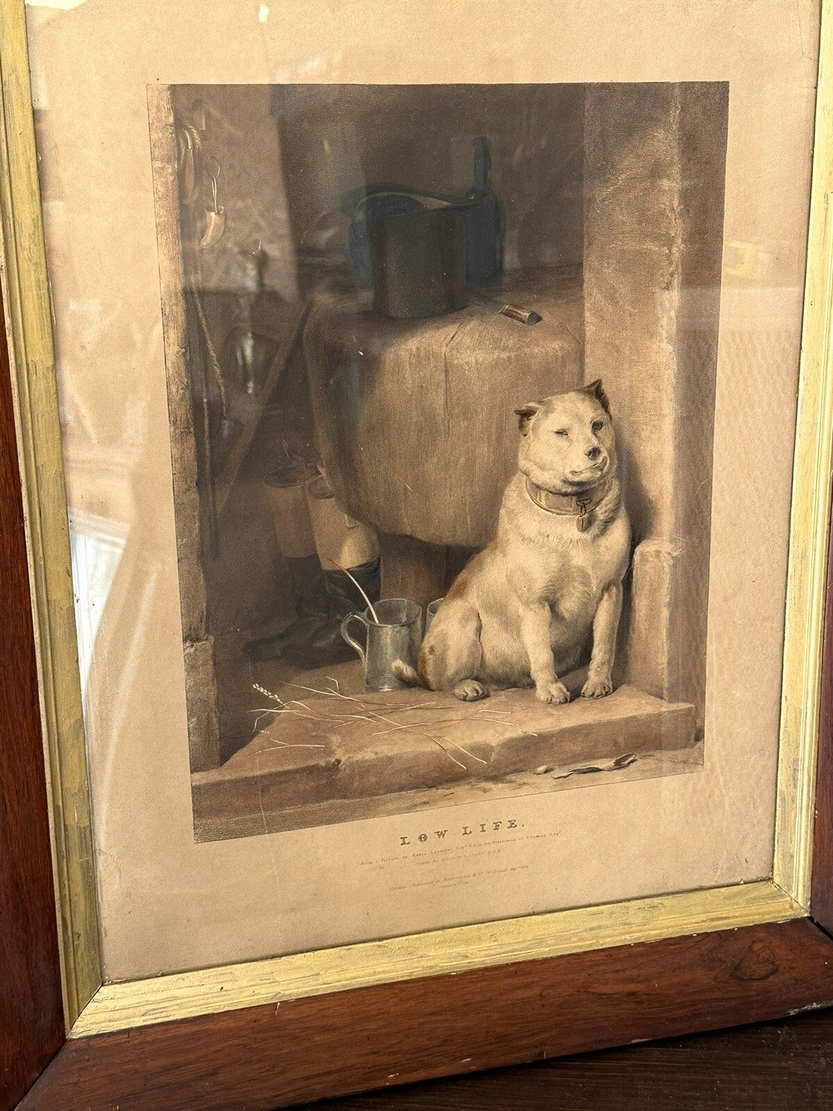 Antique Edwin Landseer  Hand Coloured Engraving, “Low Life”Ackerman photo Art
