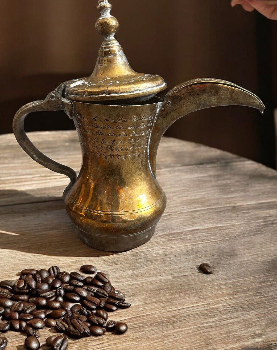 19th Century Antique Middle Eastern Dallah Arabic Brass Coffee Pot