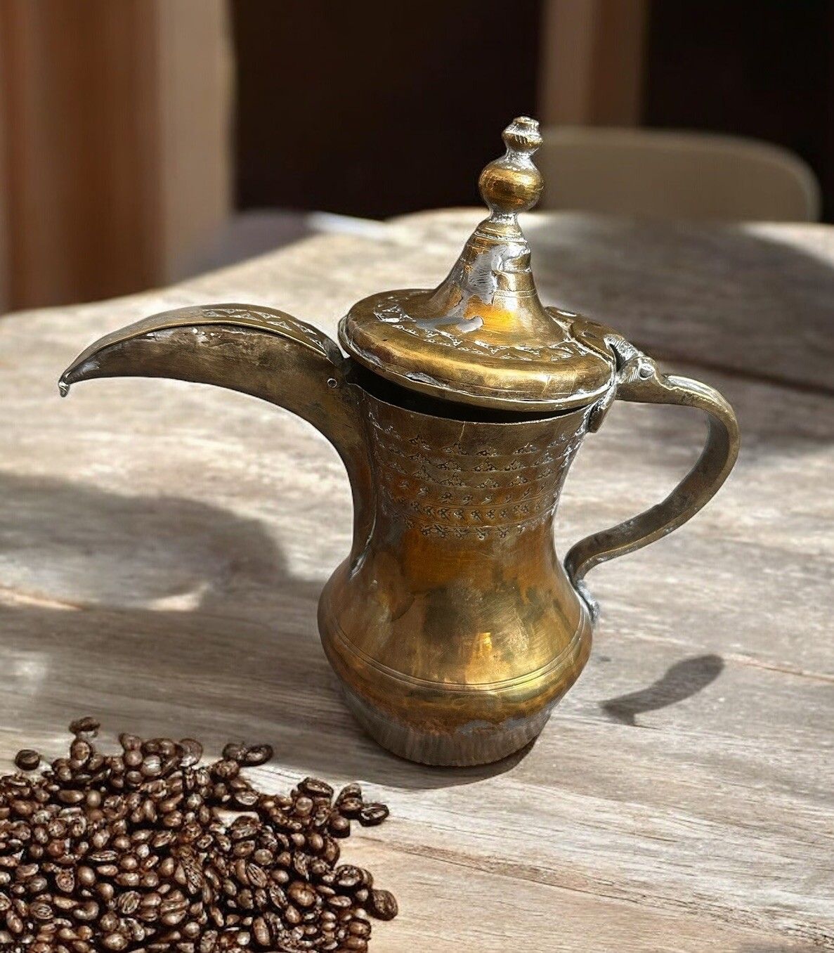 19th Century Antique Middle Eastern Dallah Arabic Brass Coffee Pot photo Home Decor