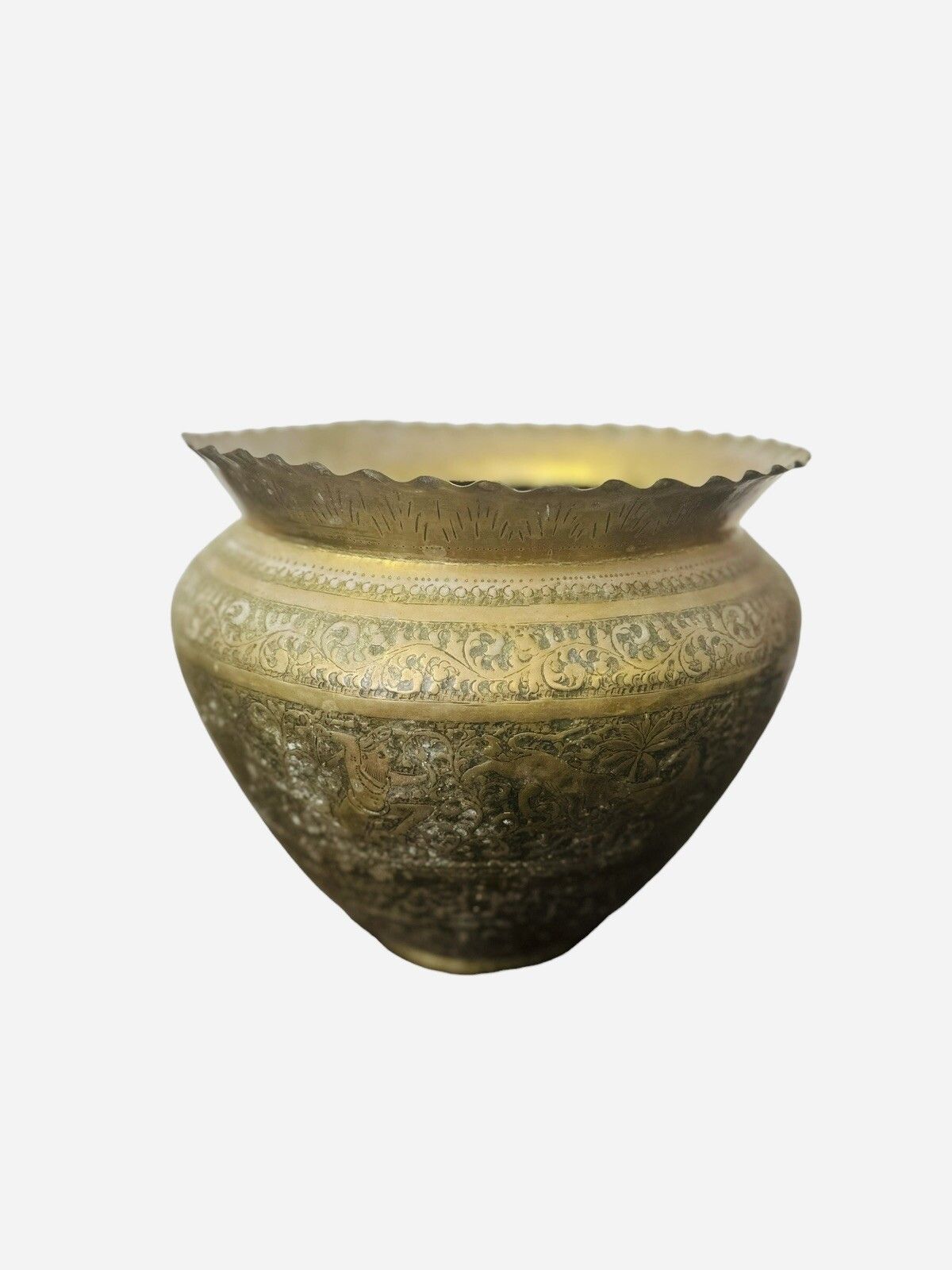 Antique 19th C Superb Fine Mameluk Brass Vessel Repousse Planter photo for sale
