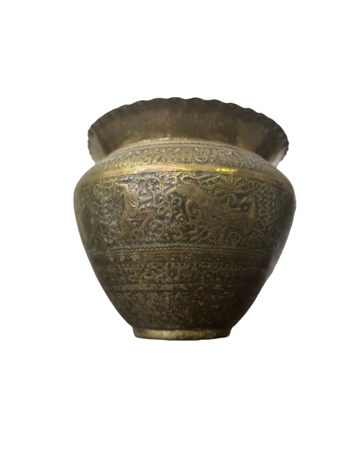 Antique 19th C Superb Fine Mameluk Brass Vessel Repousse Planter photo Home Decor