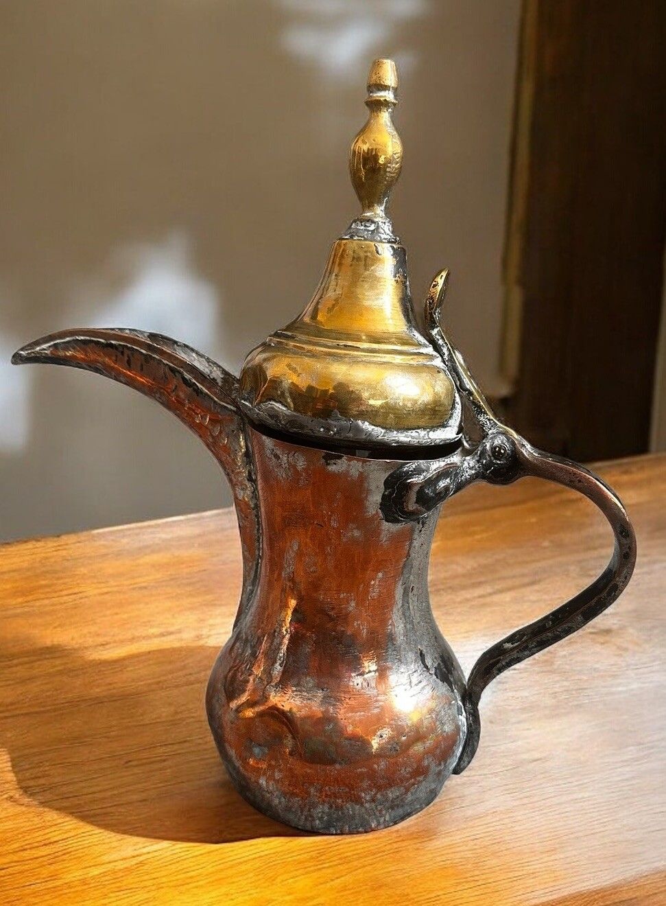 19th Century Antique Middle Eastern Dallah Arabic Copper & Brass Coffee Pot