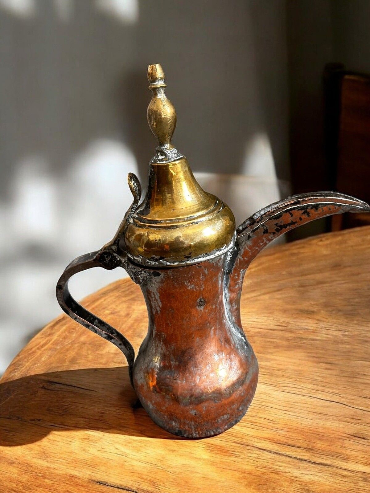 19th Century Antique Middle Eastern Dallah Arabic Copper & Brass Coffee Pot photo for sale