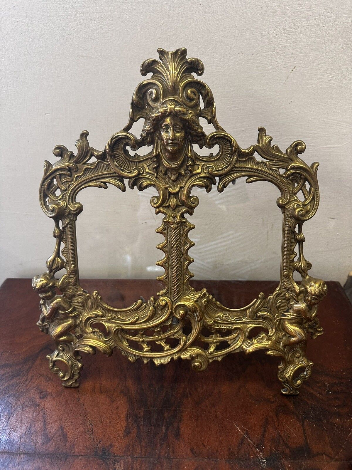 Superb Brass Cherub Putti Medusa Twin Rococo Easel Glazed Photo Frame photo furniture