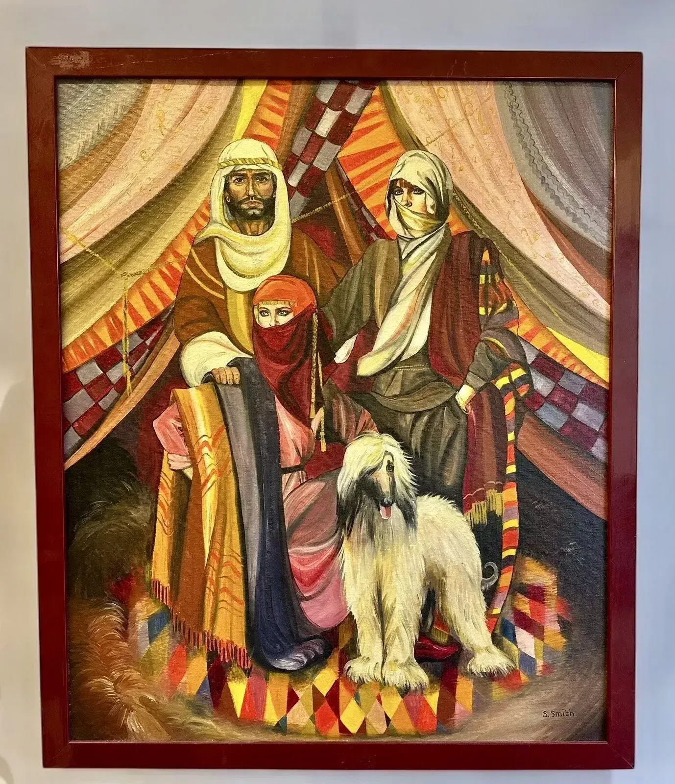 Mid Century Arabian Themed Oil Painting   Afghan Dog   65cm By 55cm   Signed