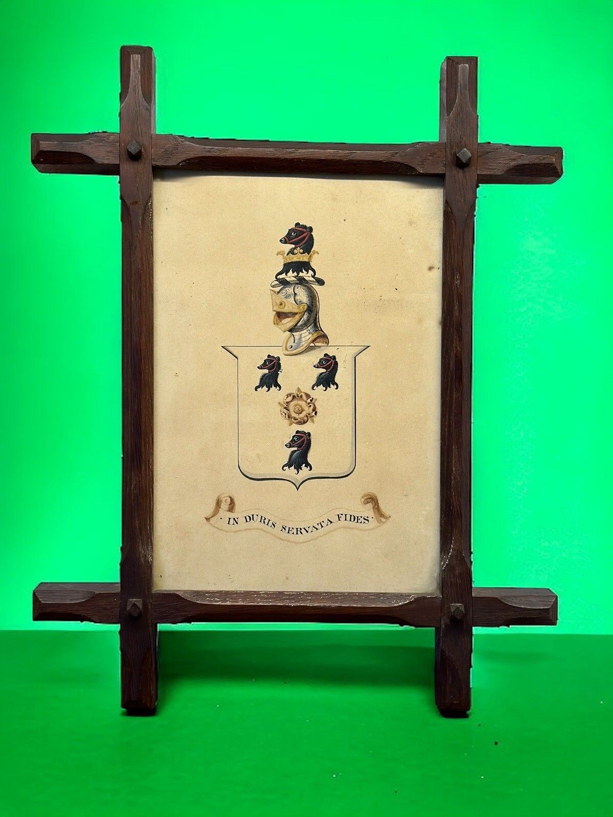 19th C Framed And Glazed Barwick Family Coat Of Arms Original