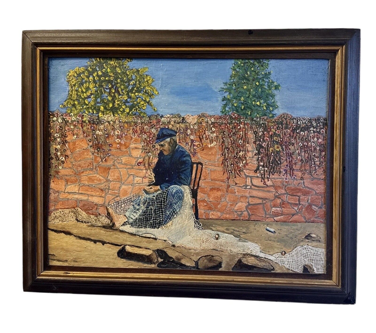 Mid Century Oil  Painting  Cornish Scene Fisherman  36cm By 31cm photo furniture