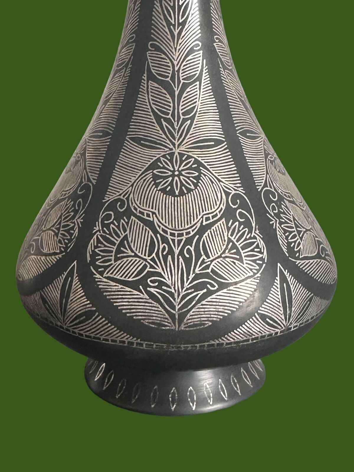Anglo Indian Silver Inlaid Floral Pattern Bridriware /  Bidri Ware Bronze Vase photo furniture