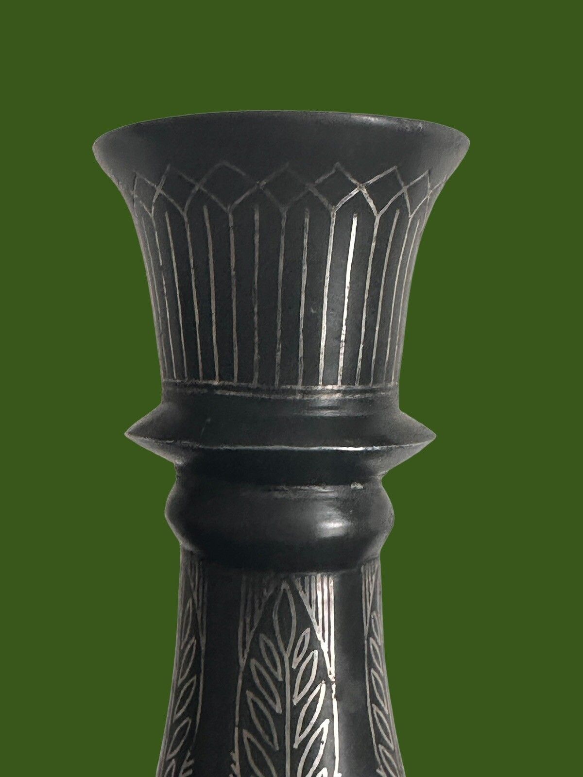 Anglo Indian Silver Inlaid Floral Pattern Bridriware /  Bidri Ware Bronze Vase photo for sale