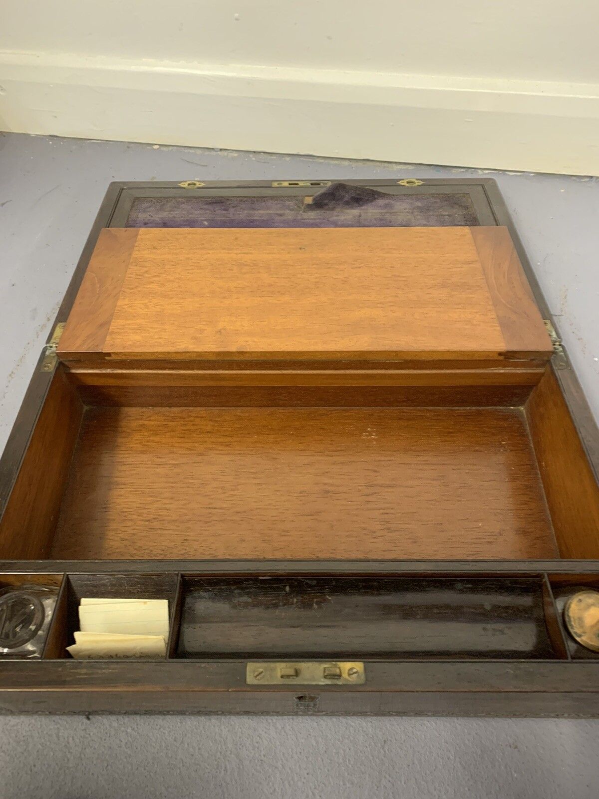 Great English Victorian 1880 Antique Portable Travel/Lap Desk, Mop Inlay photo vinterior