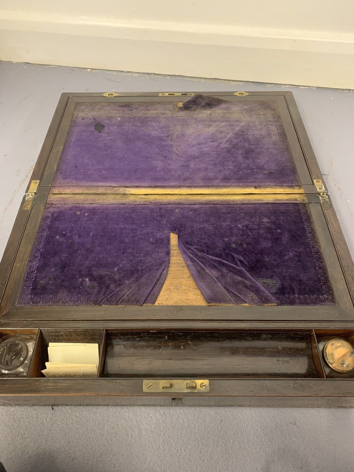 photo for sale Great English Victorian 1880 Antique Portable Travel/Lap Desk, Mop Inlay